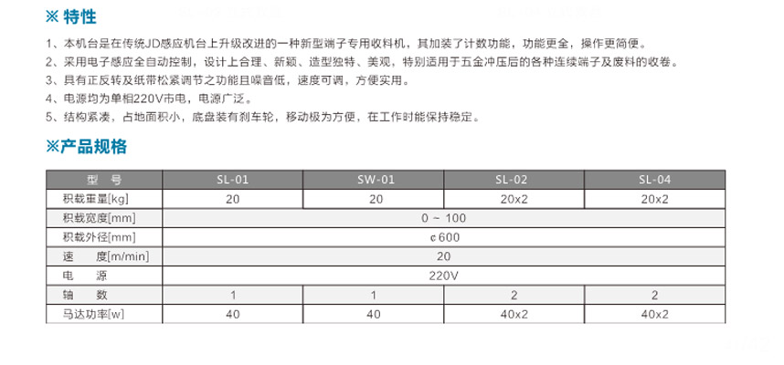 端子專(zhuān)用收料機SW-01臥式單盤(pán)參數