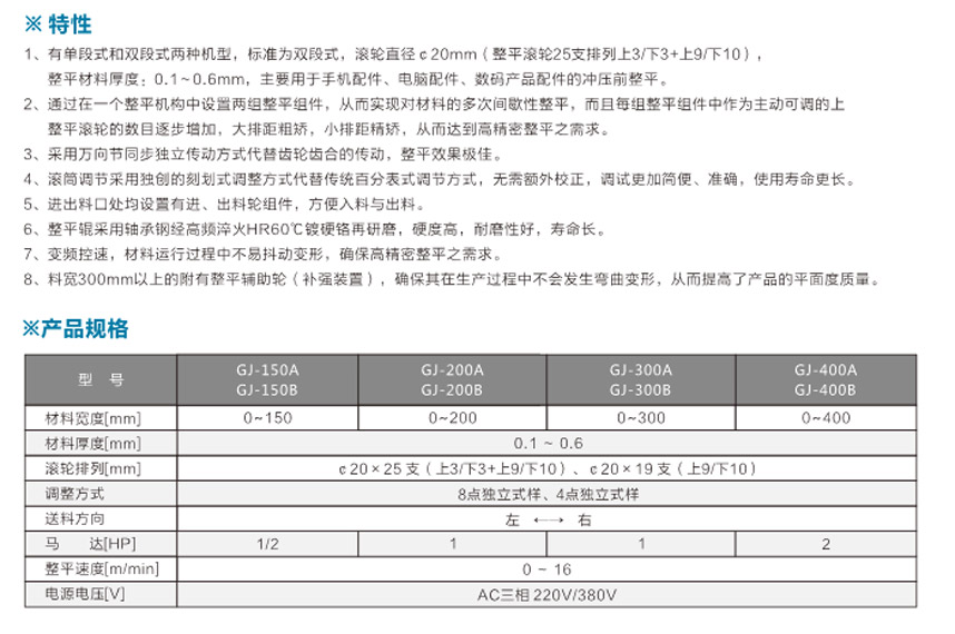 精密薄板材料整平機雙段式GJ-A產(chǎn)品說(shuō)明
