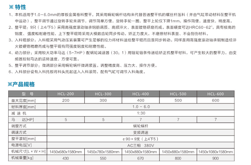 厚板整平機HCL產(chǎn)品說(shuō)明